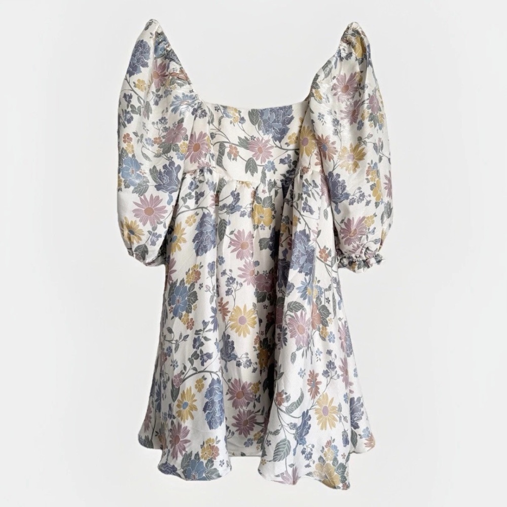 Storia Floral Puff Sleeve Mini Dress - Multicolor - Picture 5 of 11
